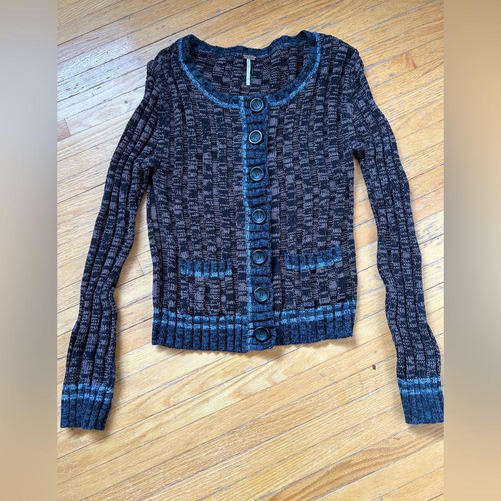 Free People  Chunky Cable Knit Wool Blend  Cardigan